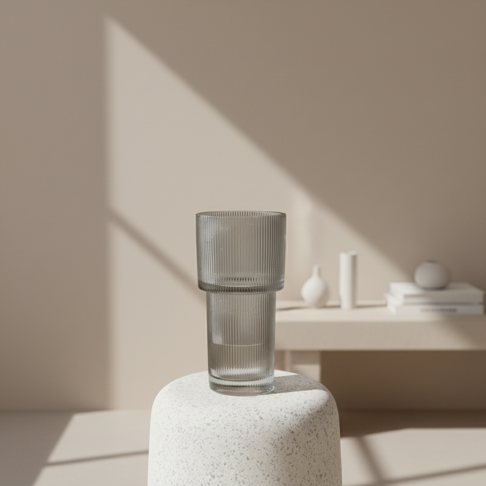 Crystal vase in light beige interior